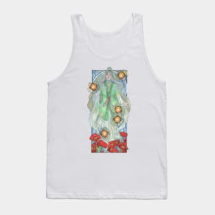 Lady of August with Peridot and Poppies Floating Obon Lanterns Water Goddess Mucha Inspired Birthstone Series Tank Top